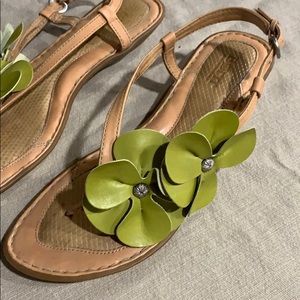 Born Sandals Lime Green Leather Flowers